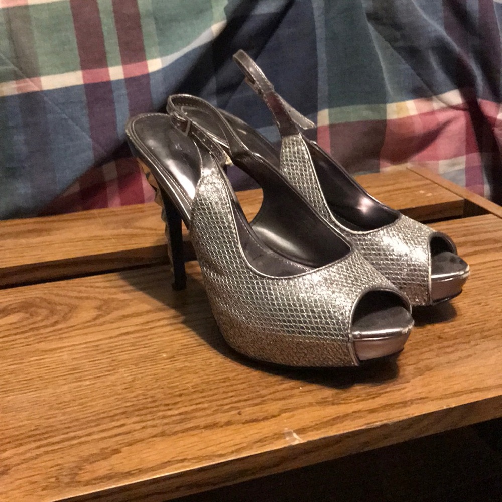 Silver glittery heels